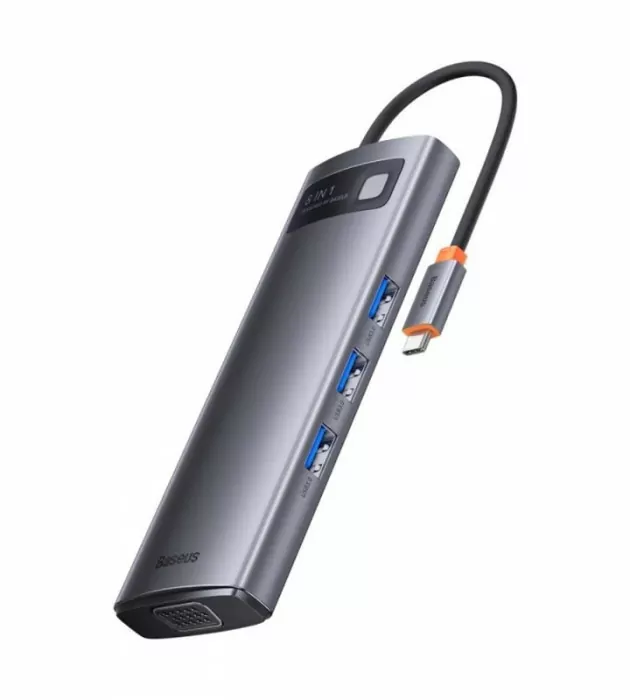 Стыковочная станция Baseus Metal Gleam Series 8-in-1 Multifunctional Type-C HUB Docking Station Серый (WKWG080113) | Фото 4 из 4