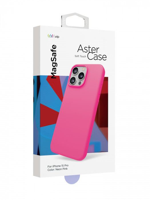 Чехол защитный "vlp" Aster Case с MagSafe для iPhone 15 Pro неоновый розовый
