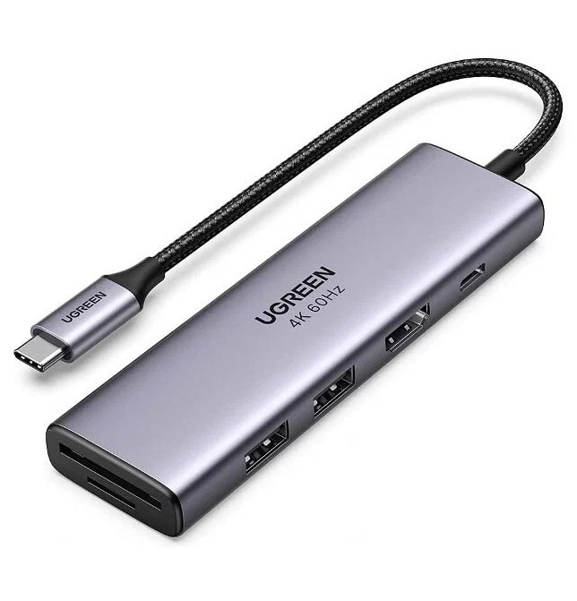 Стыковочная станция UGREEN Adapter 6-in-1 USB-C, Серый (70411)