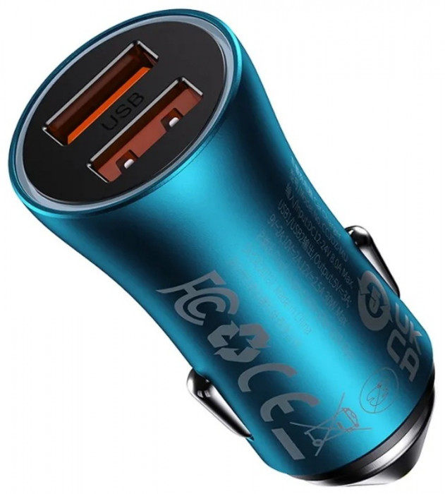 Автомобильное зарядное устройство Baseus Golden Contactor Max Dual Fast Charger Car Charger U+U 60W (CGJM000003) Синий | Фото 1 из 4