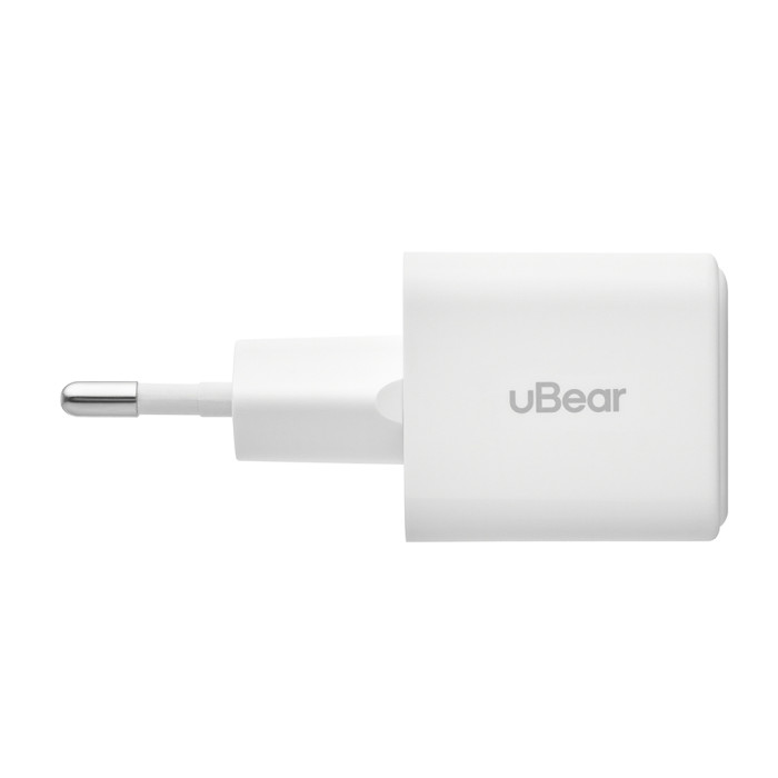 Cетевое зарядное устройство uBear Bridge USB-C, 30 Вт, GaN + Super Fast Charging, White