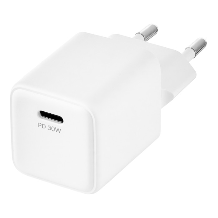 Cетевое зарядное устройство uBear Bridge USB-C, 30 Вт, GaN + Super Fast Charging, White